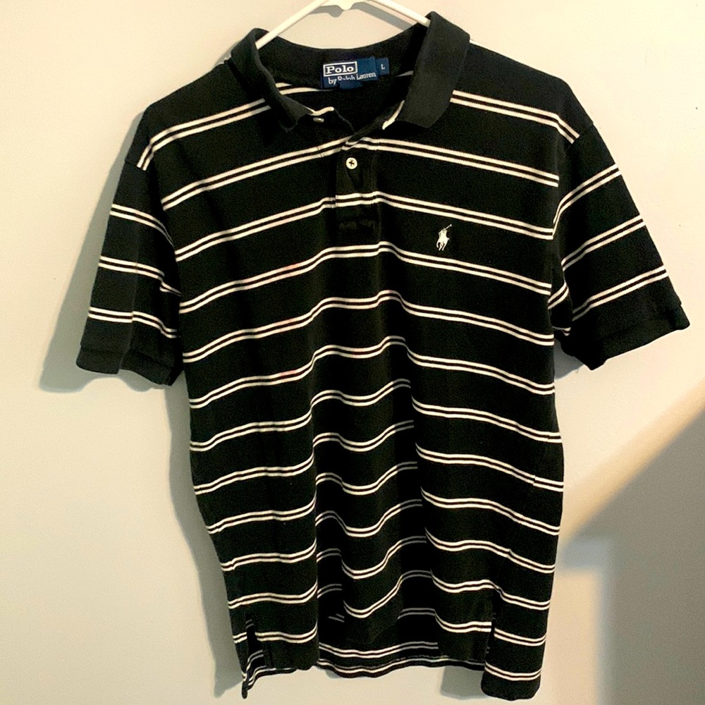 POLO/ Men’s black & white stripes. Size LG